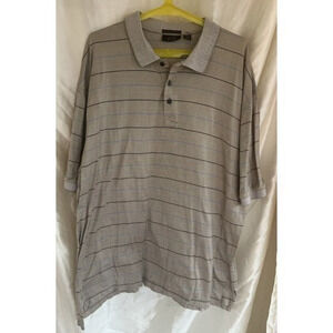 Tasso Elba Golf Polo Shirt Mens XL Tan Casual‎ Striped Short Sleeve